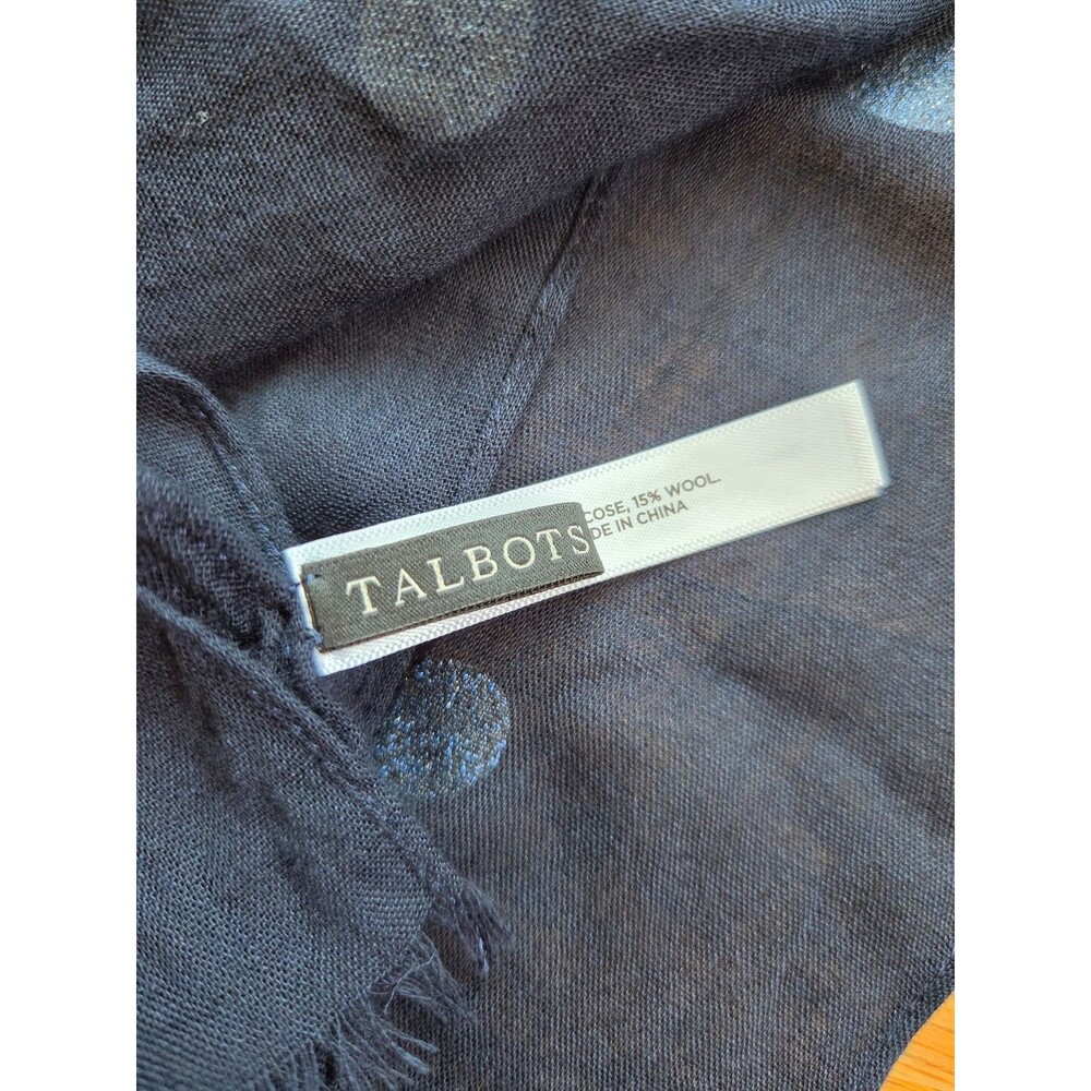 Talbots crinkle scarf navy blue with polka dots viscose wool blend - Picture 2 of 7